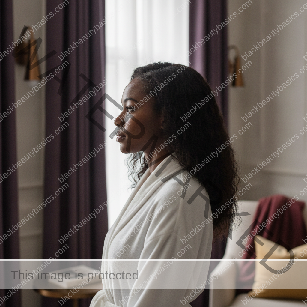 Black woman with rich brown skin keeping her skincare routine realistic