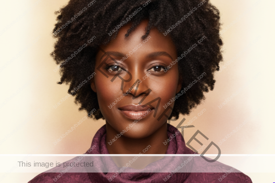 Black woman with rich brown skin in an editorial portrait for how to talk to a dermatologist about hyperpigmentation on black skin