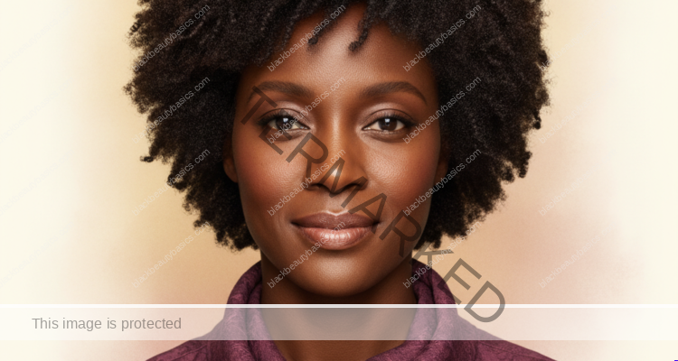 Black woman with rich brown skin in an editorial portrait for how to talk to a dermatologist about hyperpigmentation on black skin
