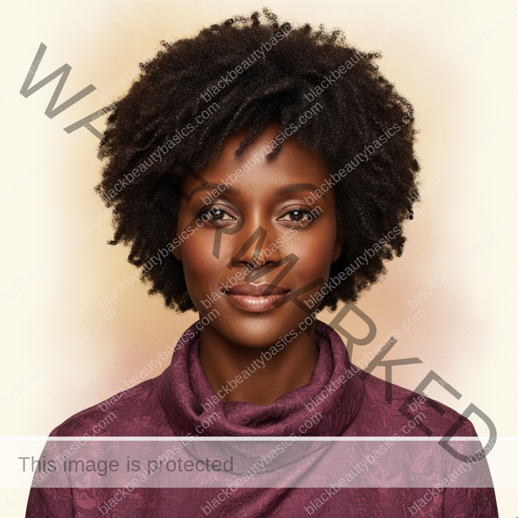 Black woman with rich brown skin in an editorial portrait for how to talk to a dermatologist about hyperpigmentation on black skin