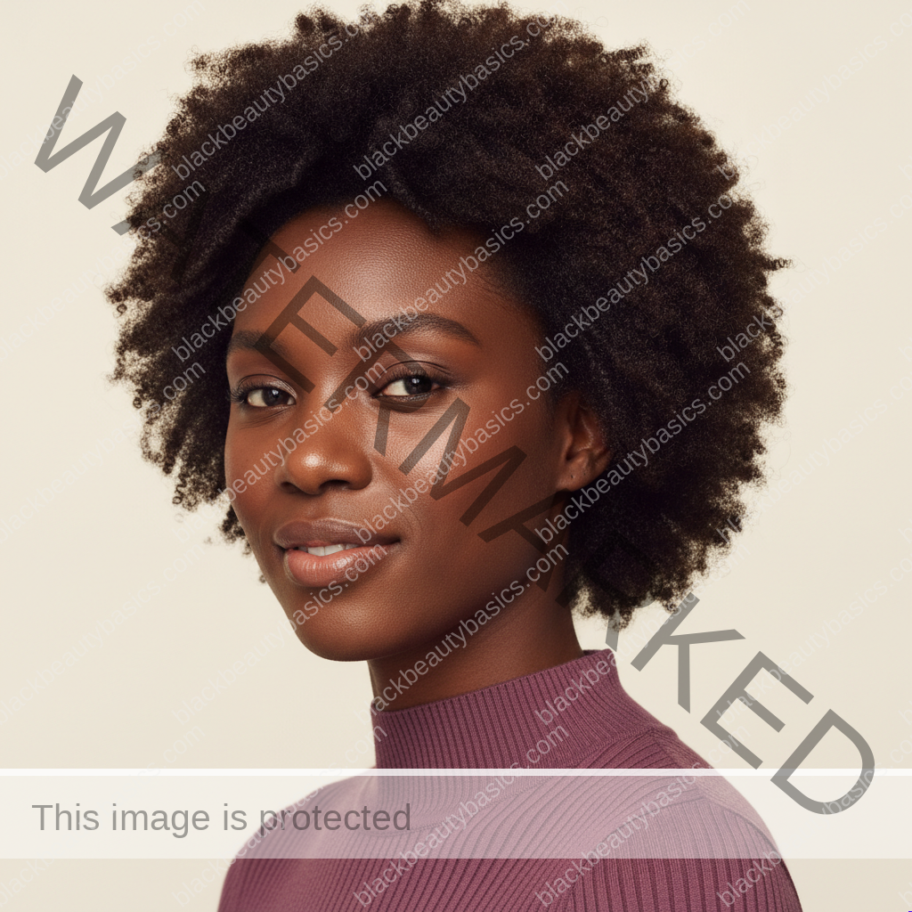Black woman with rich brown skin in an editorial portrait for what to keep and what to pause during a skin reset